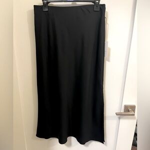Black satin maxi slip skirt